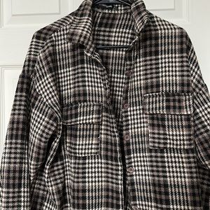 Petite brown brushed check shirt